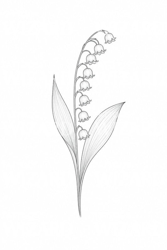 Diseño de tatuaje fine line de lirio de los valles