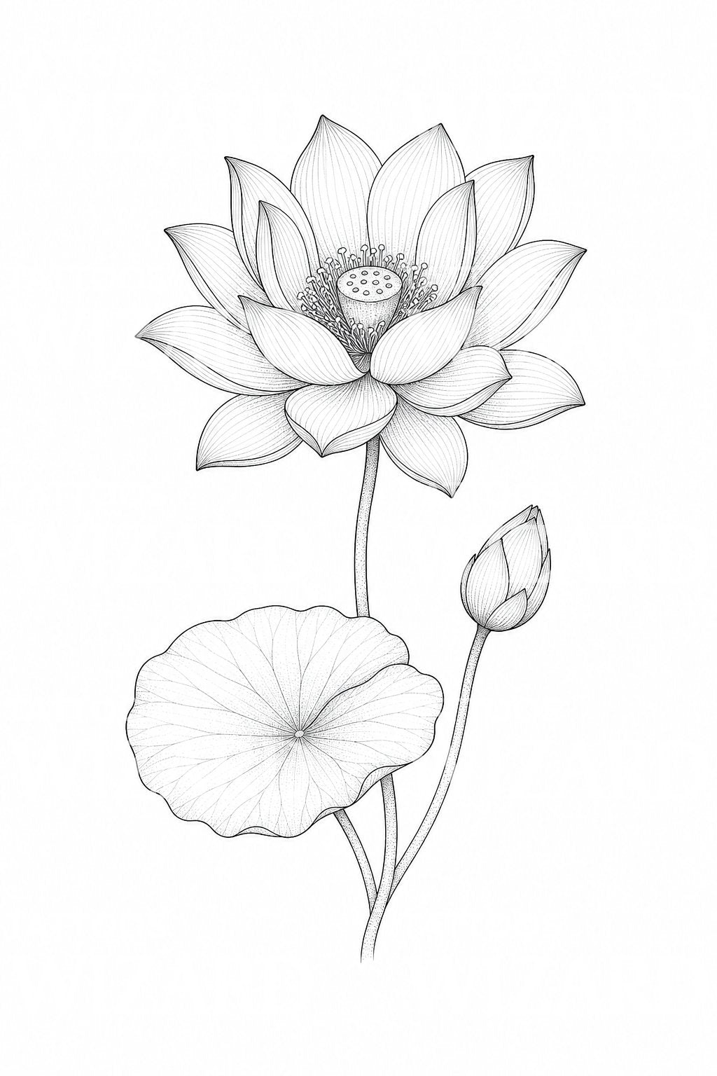 Fine Line Lotus Flower Tattoo Design