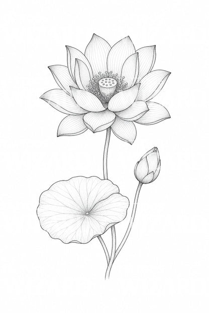 Fine Line Lotus Flower Tattoo Design