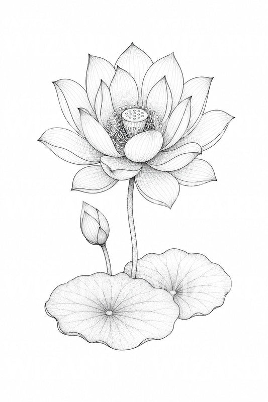 Ilustración de tatuaje de flor de loto en línea fina