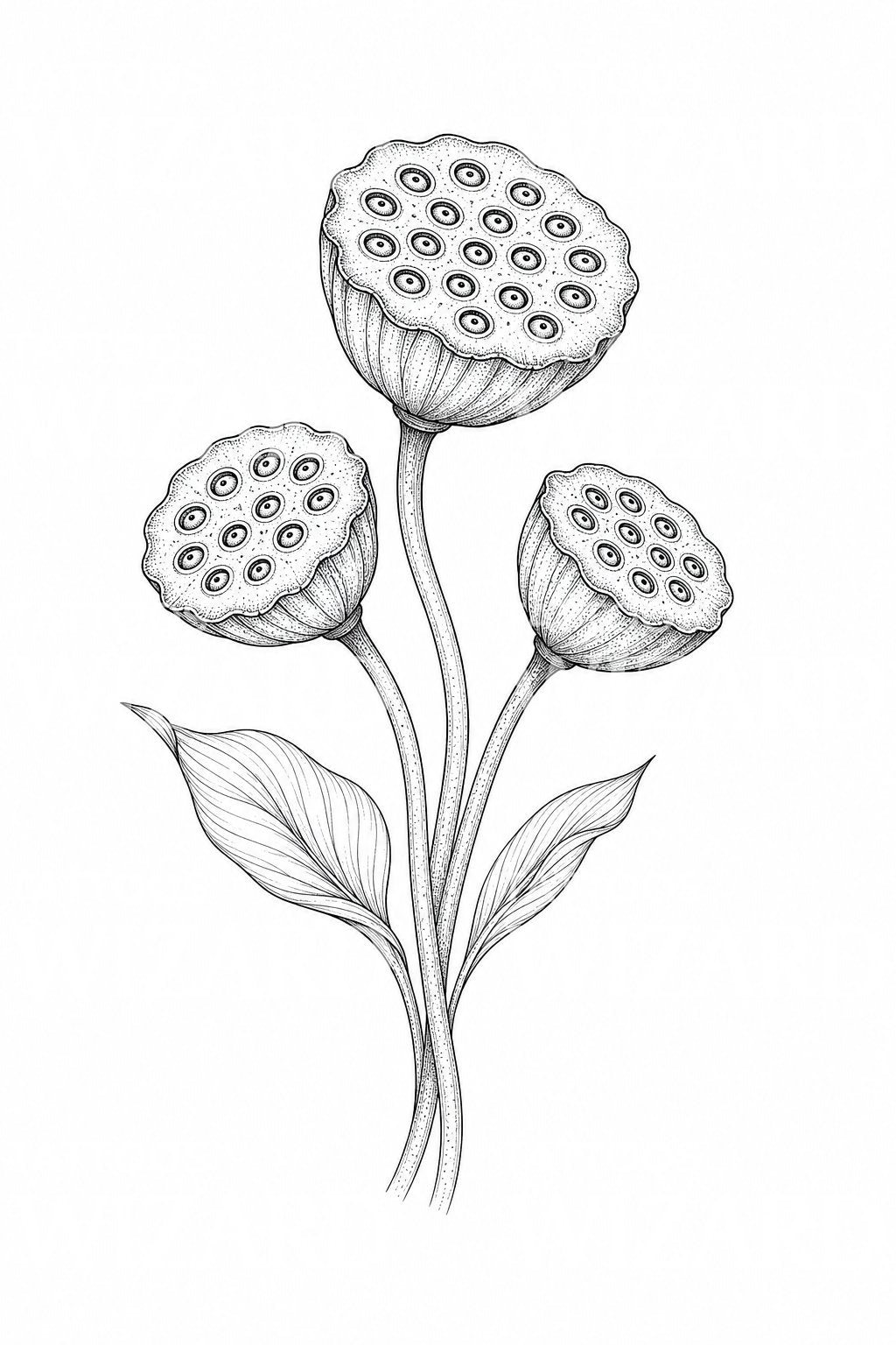 Fine Line Lotus Seed Pod Tattoo Design