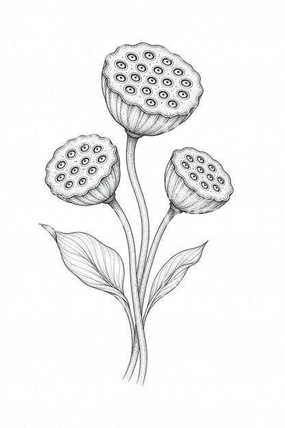 Fine Line Lotus Seed Pod Tattoo Design