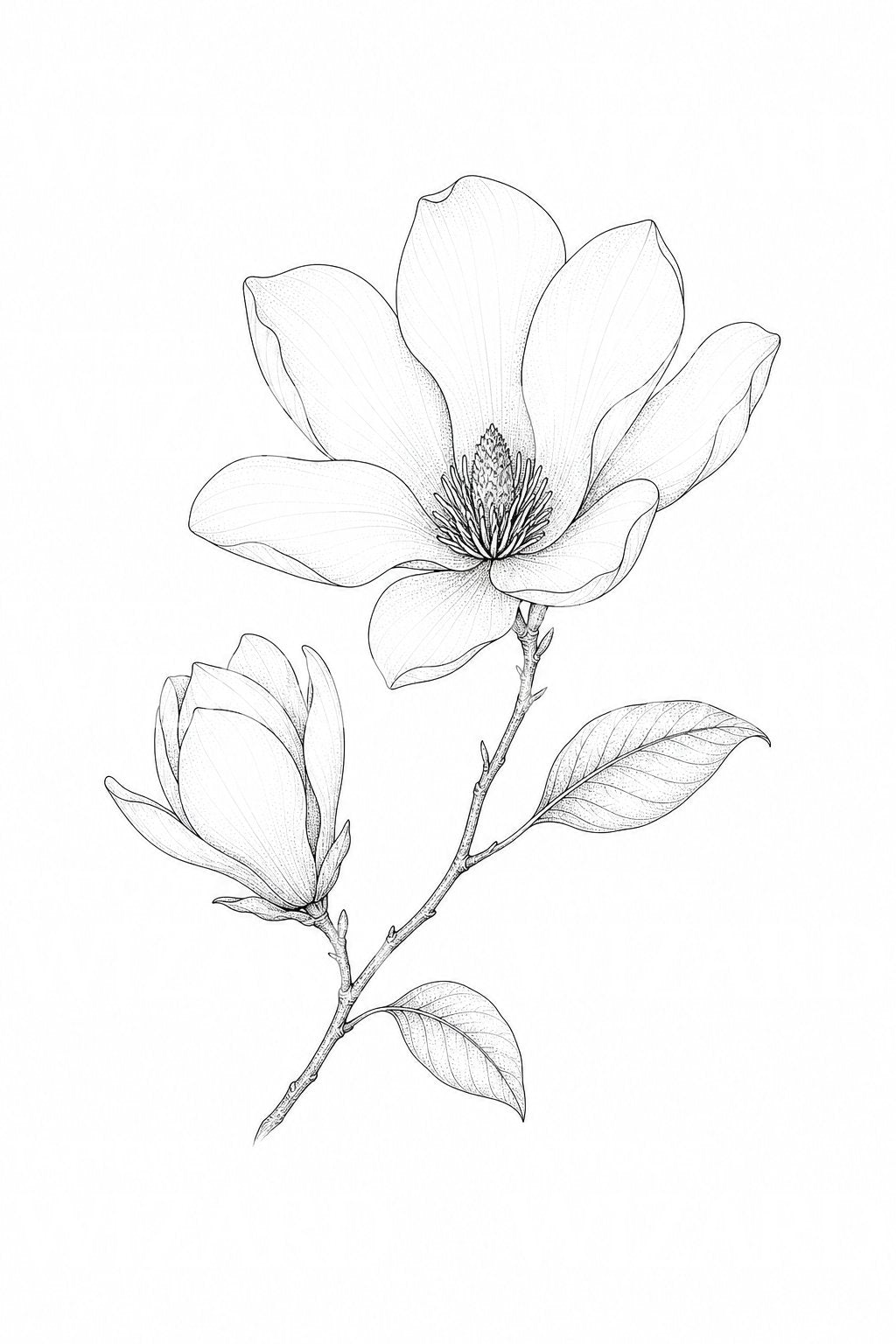 Idea de tatuaje fine line de rama de magnolia