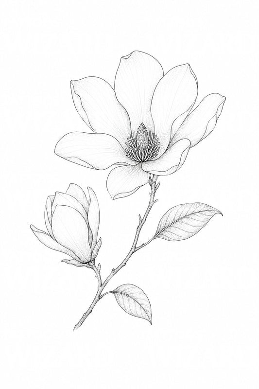 Idea de tatuaje fine line de rama de magnolia