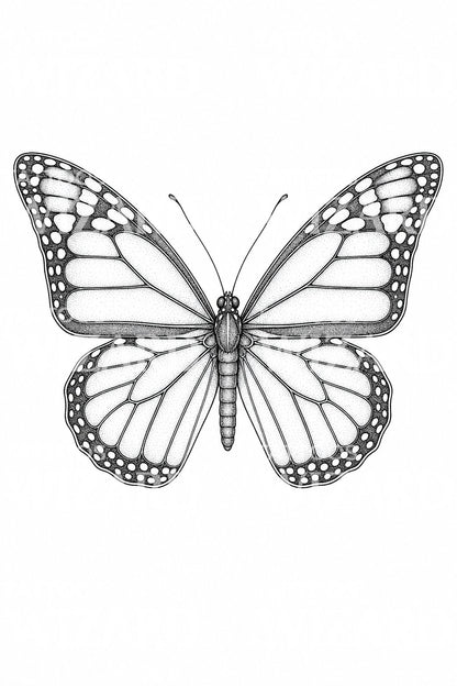 Idea de tatuaje de mariposa monarca en línea fina