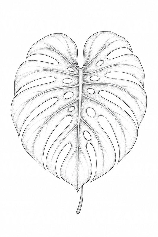 Fineline monstera-blad tatoveringsdesign
