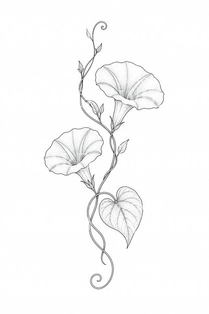 Fine Line Tattoo Design mit Prunkwinde