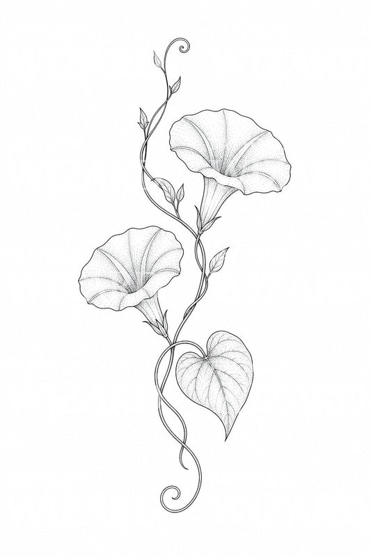 Fine Line Tattoo Design mit Prunkwinde