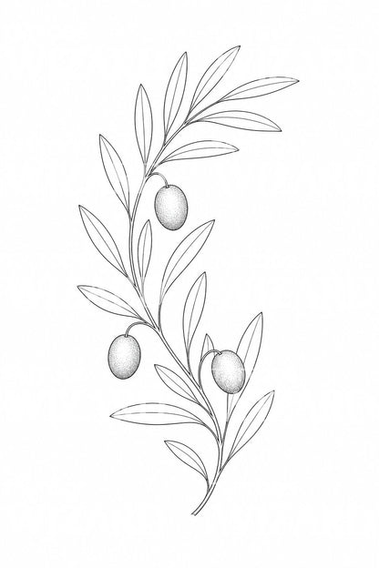 Fine Line Olive Branch Tattoo Design