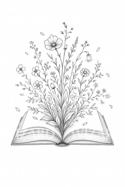Fine Line Open Book Tattoo Design