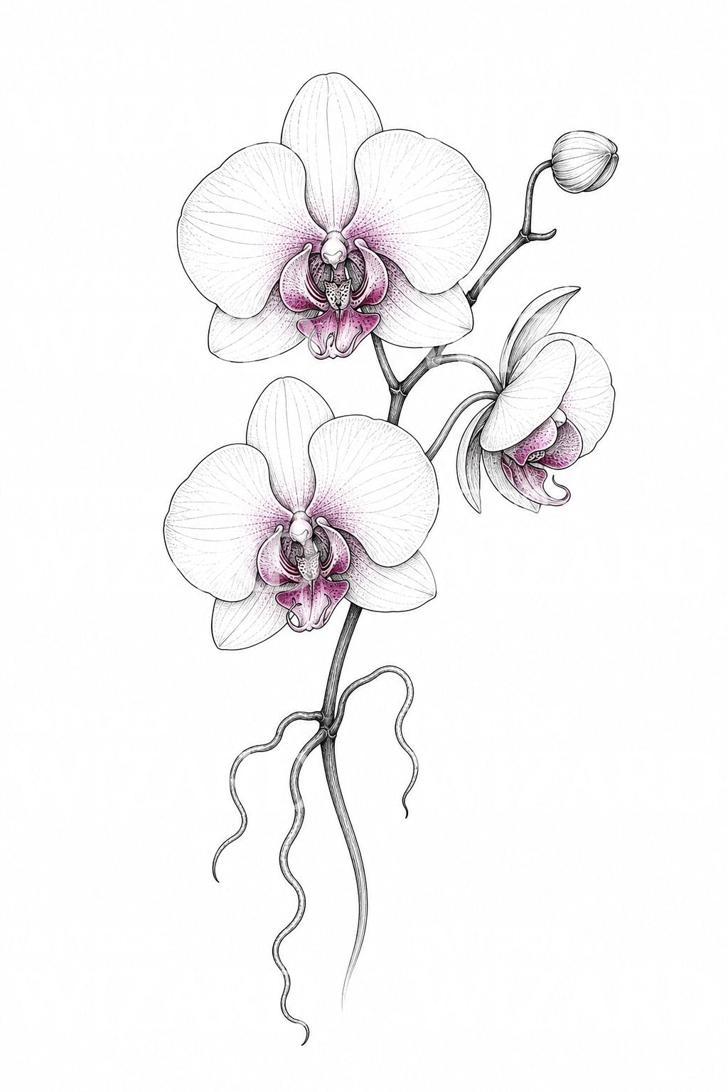 Fine Line Orchid Tattoo Design