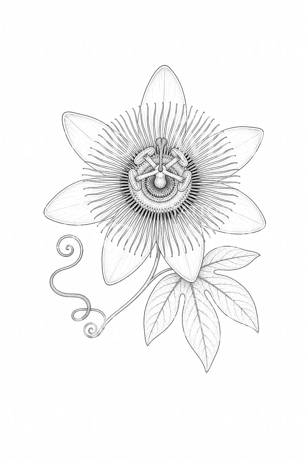 Fine-Line-Passionsblume Tattoo-Illustration