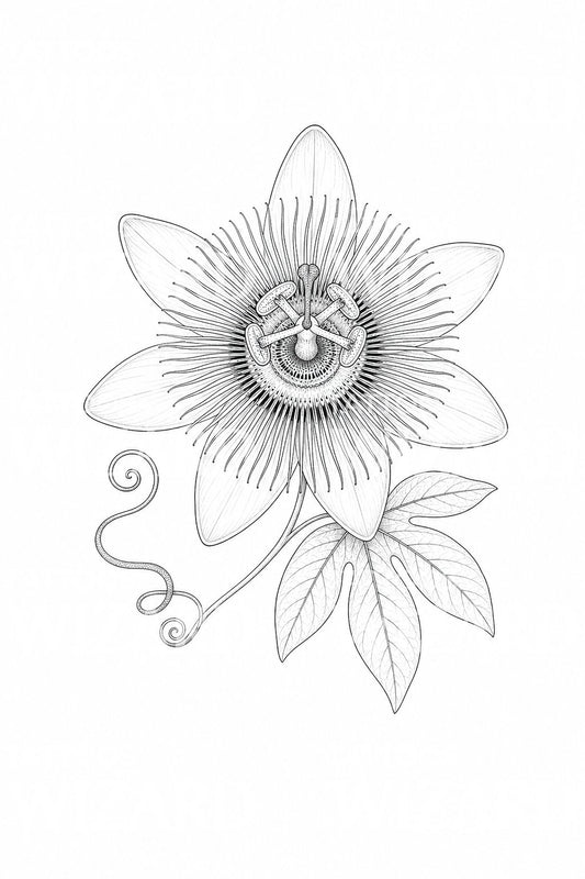 Fine-Line-Passionsblume Tattoo-Illustration