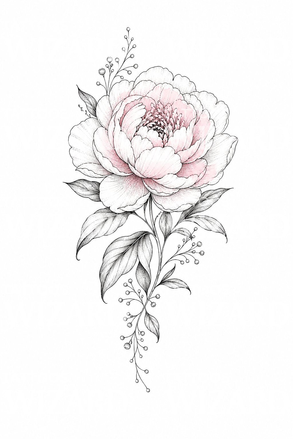 Fine Line Peony Bloom Tattoo Idea
