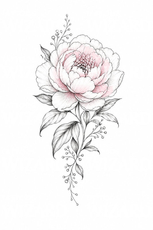 Fine Line Peony Bloom Tattoo Idea