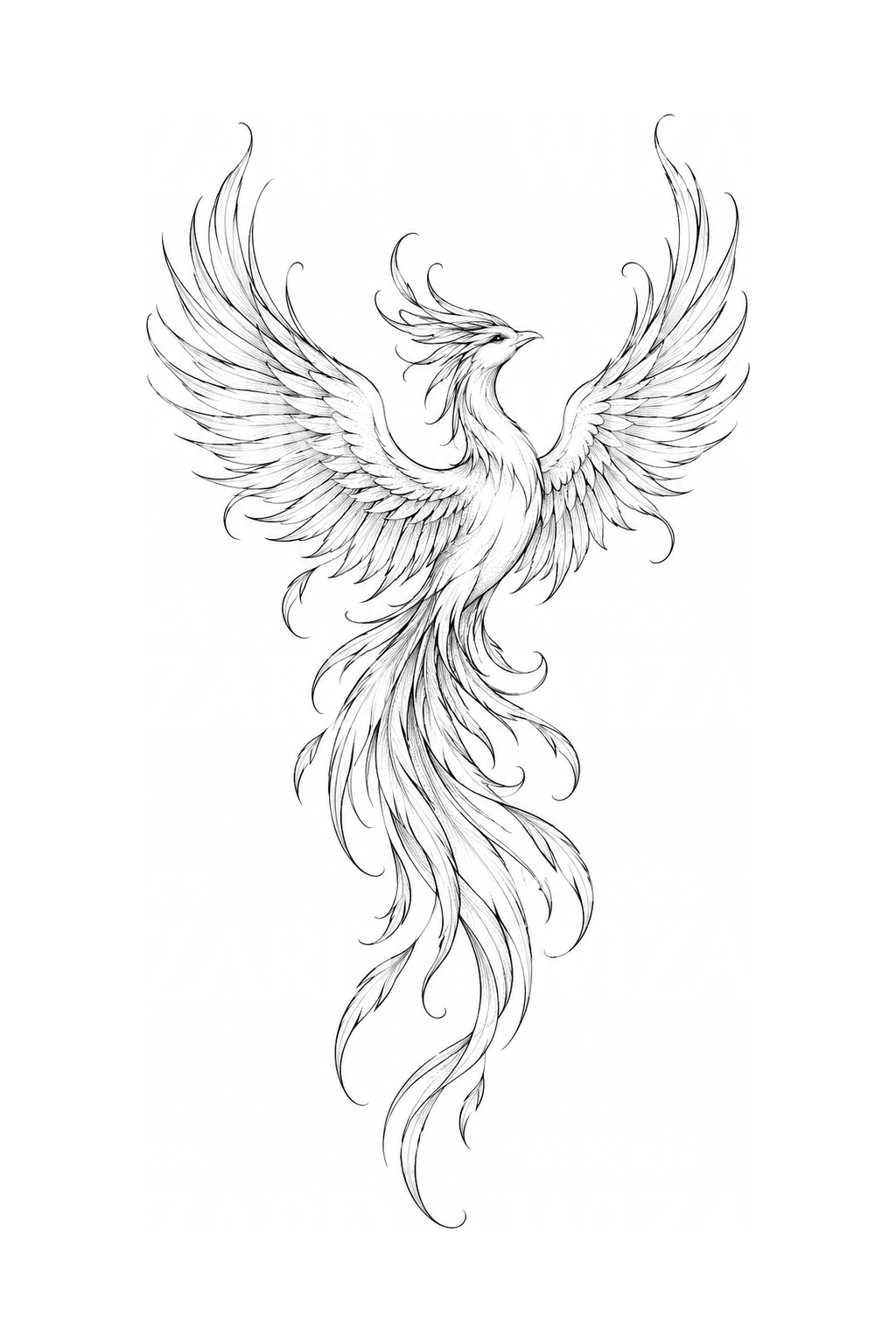 Ideia de tatuagem de fénix em fine line