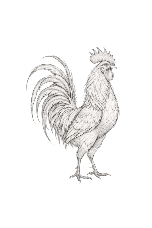 Fine Line Proud Rooster Tattoo Design