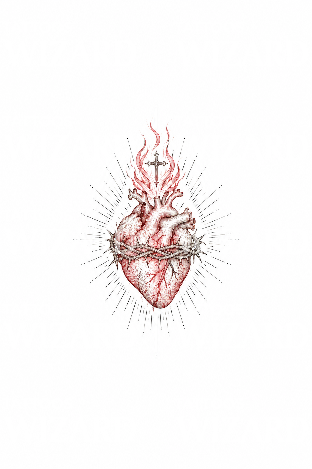 Diseño de tatuaje de Sagrado Corazón con espinas
