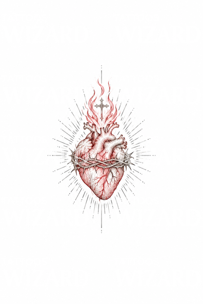 Diseño de tatuaje de Sagrado Corazón con espinas