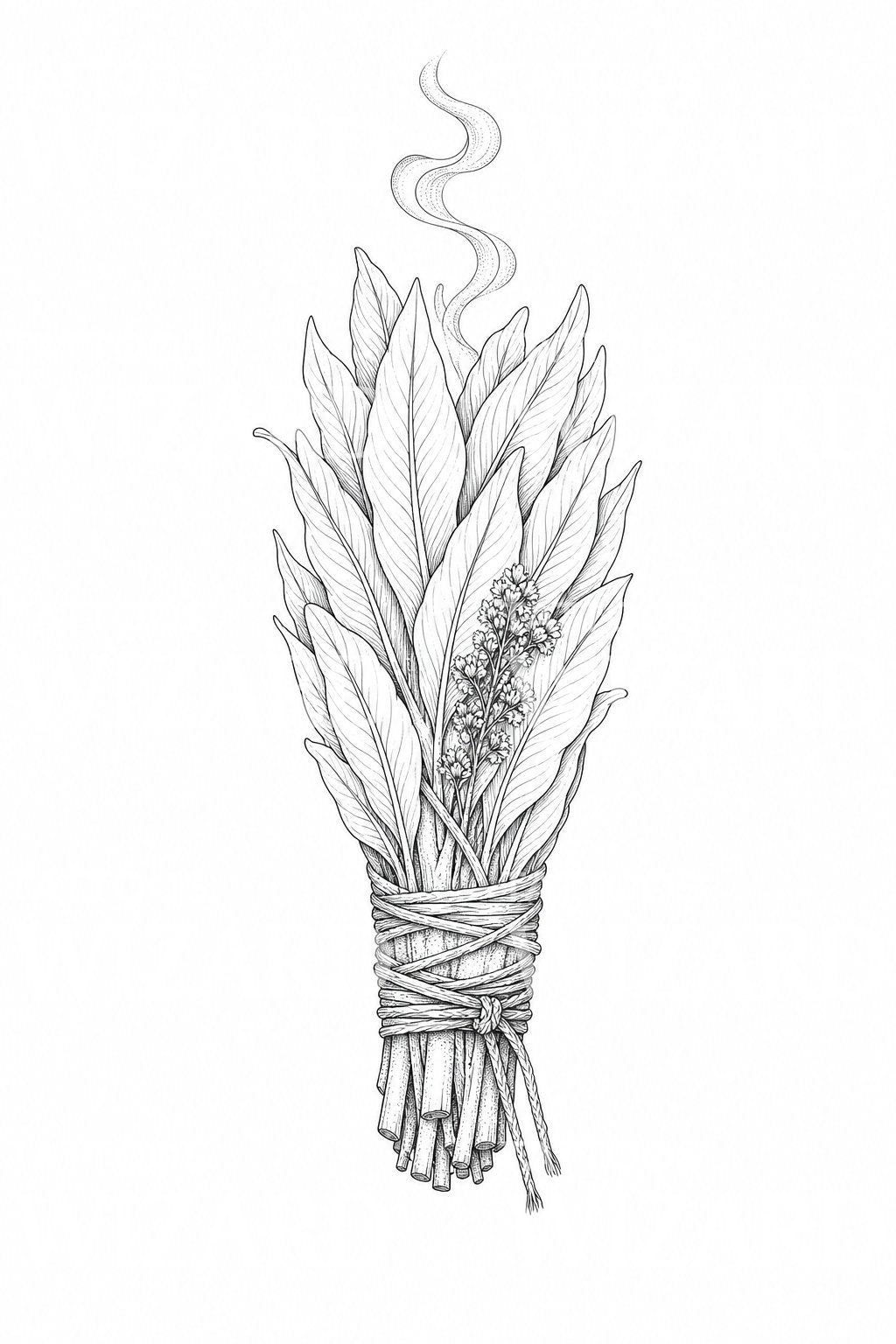 Fine Line Sage Bundle Tattoo Design