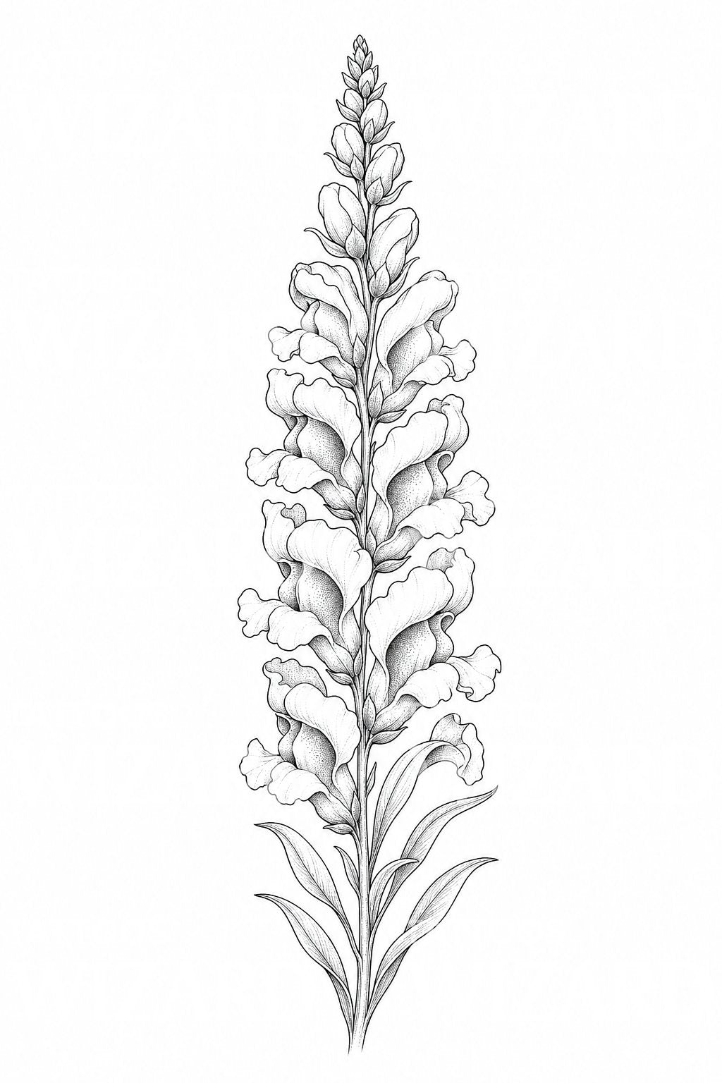 Fine Line Tattoo-Illustration mit Löwenmäulchen