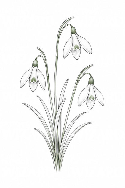 Feinlinie Schneeglöckchen Tattoo-Design