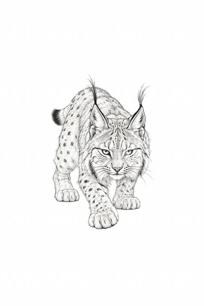 Fineline-Tattoo mit schleichendem Luchs