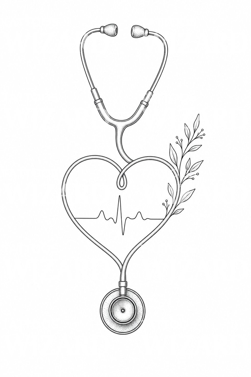Fine Line Stethoscope Heart Tattoo Design
