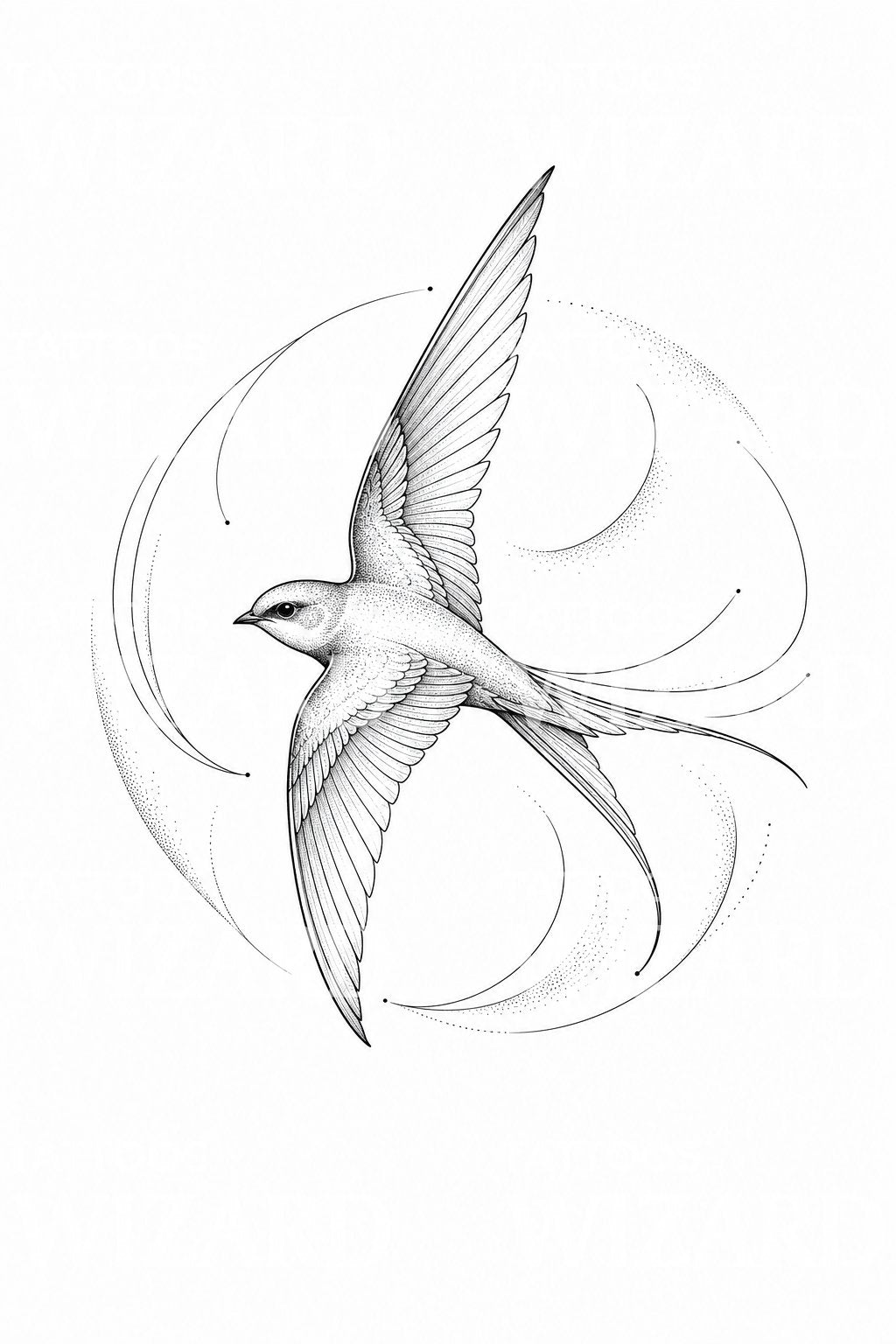 Fine Line Swallow in Flight Tattoo Design