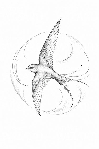 Fine Line Swallow in Flight Tattoo Design