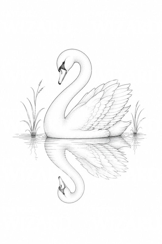 Diseño de tatuaje de cisne en línea fina