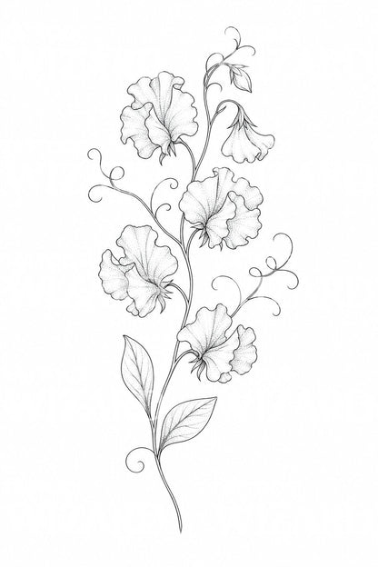 Fine Line Sweet Pea Tattoo Idea