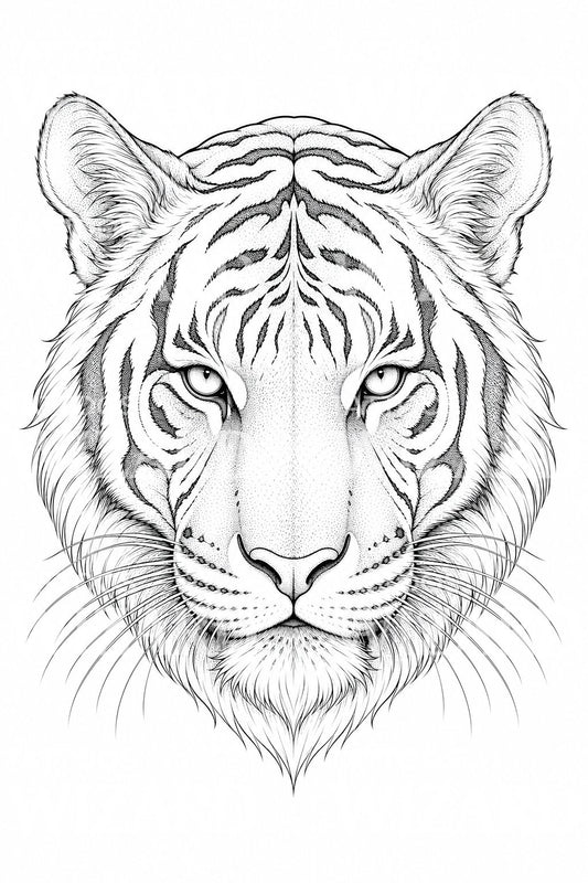 Fine Line Tiger Face Tattoo Design