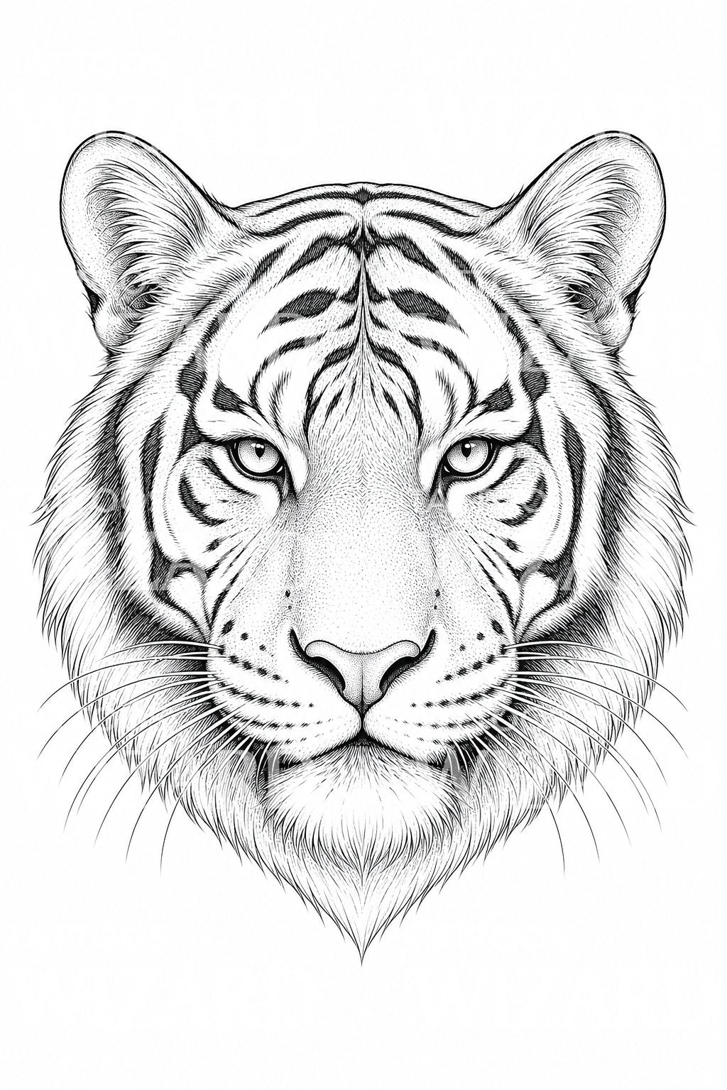 Fine Line Tiger Face Tattoo Design