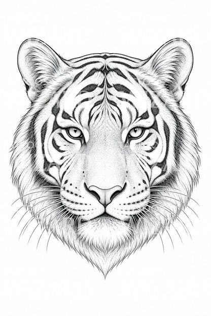 Fine Line Tiger Face Tattoo Design