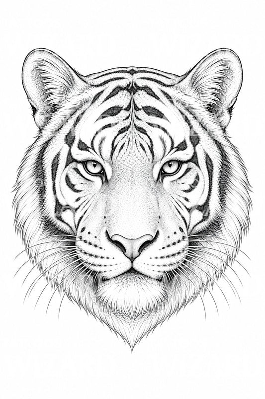 Fine Line Tiger Face Tattoo Design