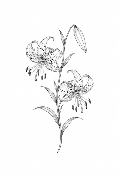 Fine-Line-Tattoo mit Tigerlilien-Stiel