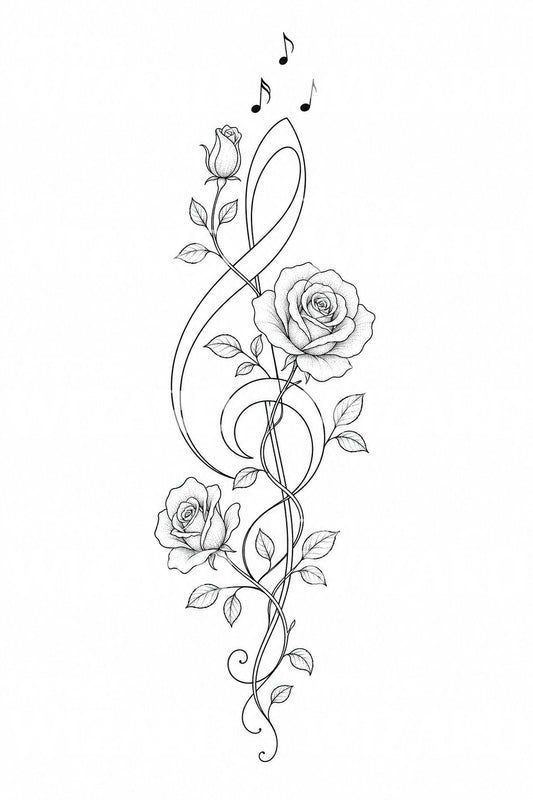 Diseño de tatuaje de clave de sol en línea fina