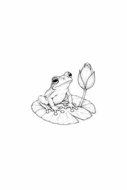 Idea de tatuaje de rana arborícola sobre un nenúfar en línea fina