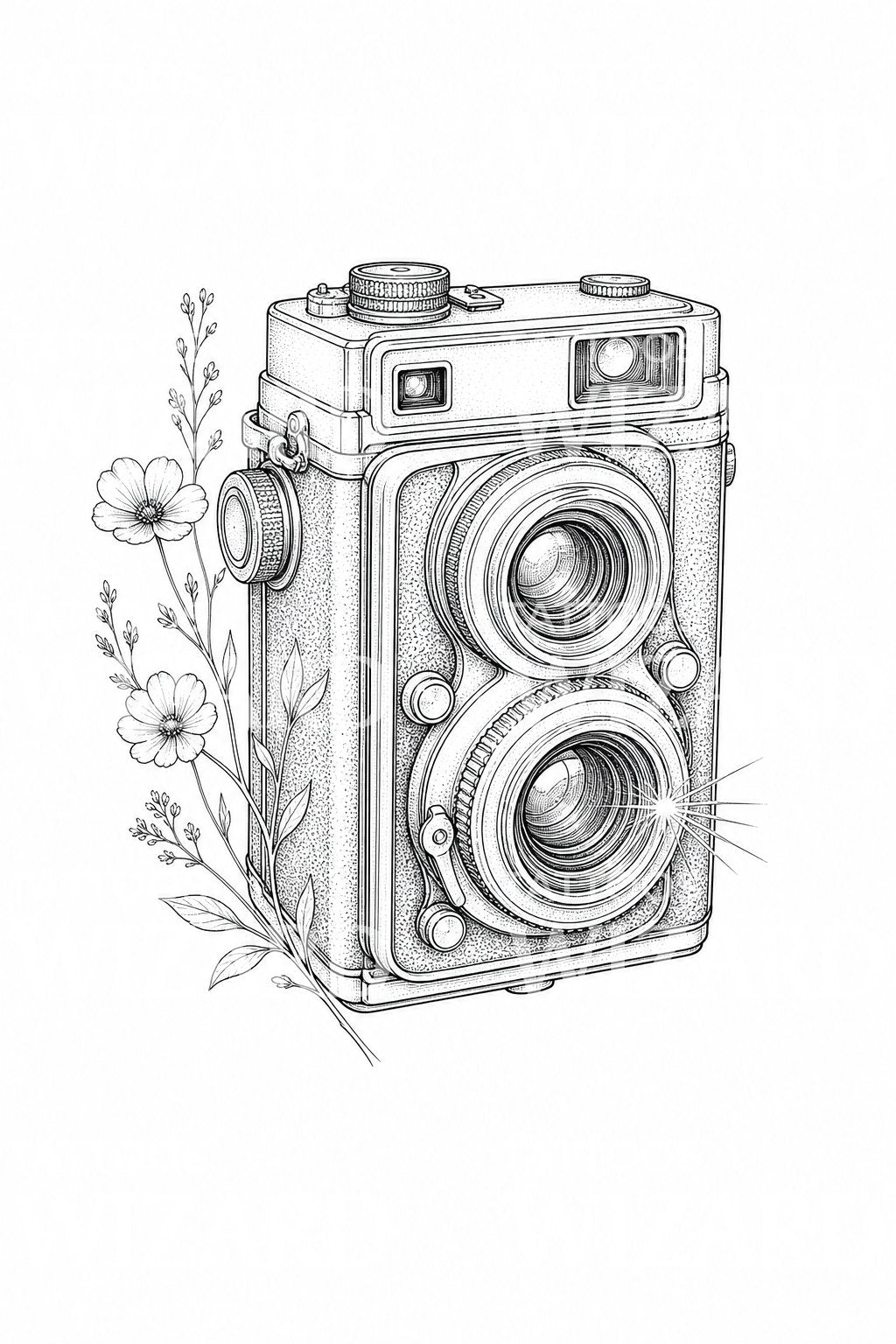 Jemný lineární návrh tetování vintage fotoaparátu