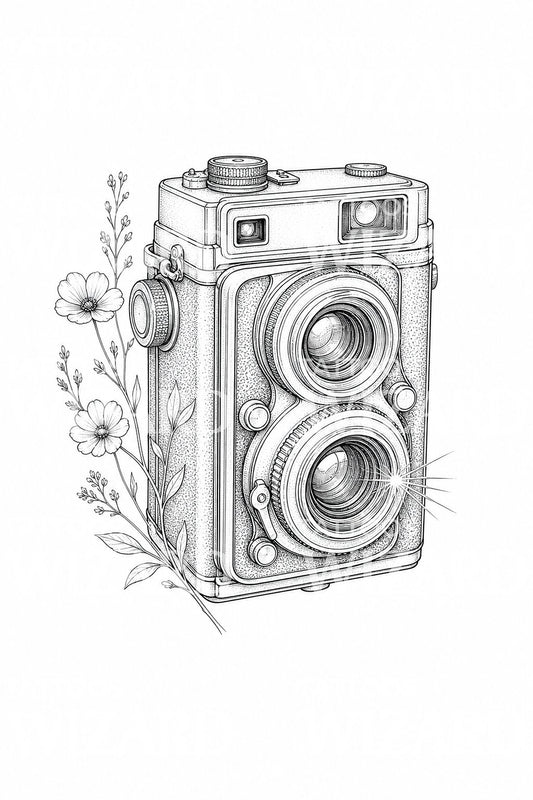 Fine Line Vintage Camera Tattoo Design