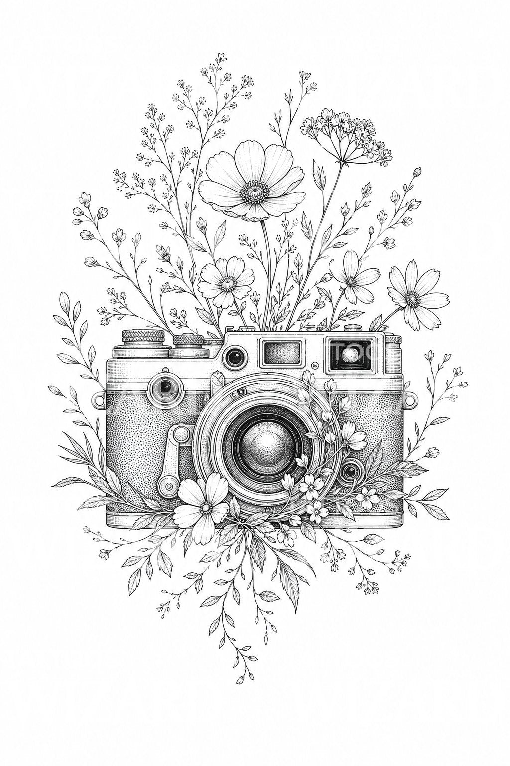 Fine Line Vintage Camera Tattoo Design