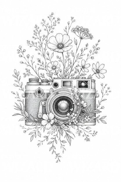 Fine Line Vintage Camera Tattoo Design