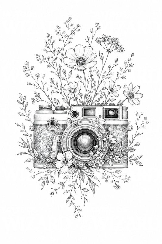 Fine Line Vintage Camera Tattoo Design