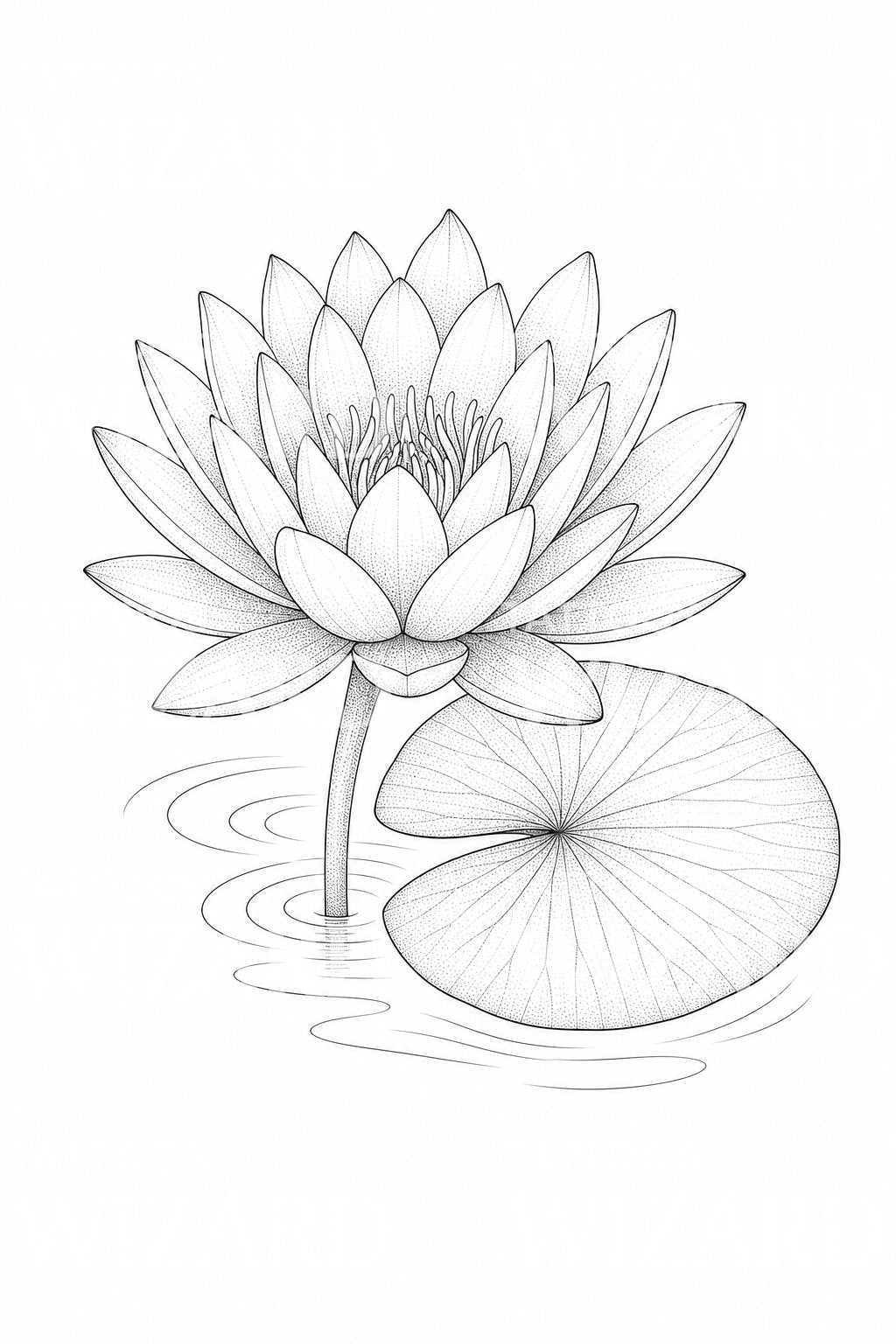 Fine Line Water Lily Tattoo Design