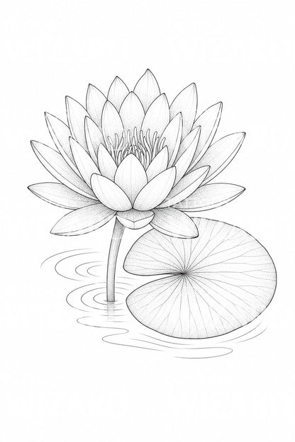 Fine Line Water Lily Tattoo Design