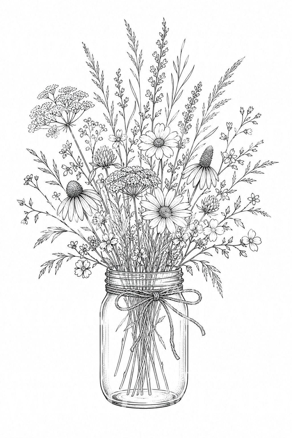 Fine Line Wildflower Jar Tattoo Design