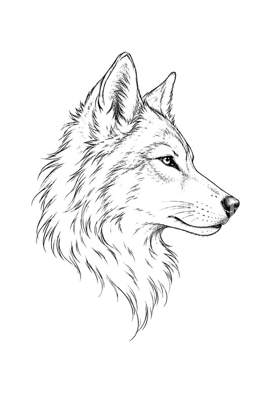 Fine Line Wolf Profile Portrait Tattoo Illustration
