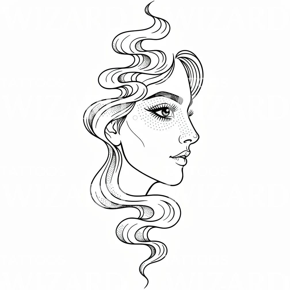 Fine Line Woman Portrait Tattoo Illustration