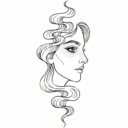 Fine Line Woman Portrait Tattoo Illustration